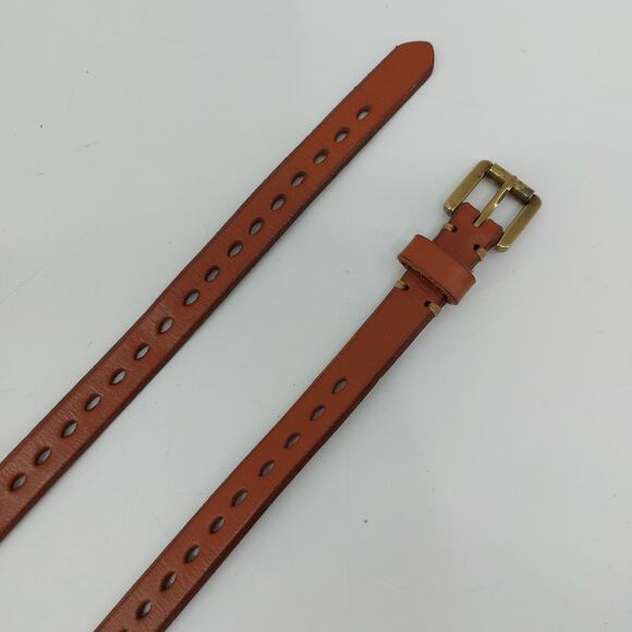 Skinny Brown Leather Women's Belt Preppy Minimalist Small - Picture 4 of 11